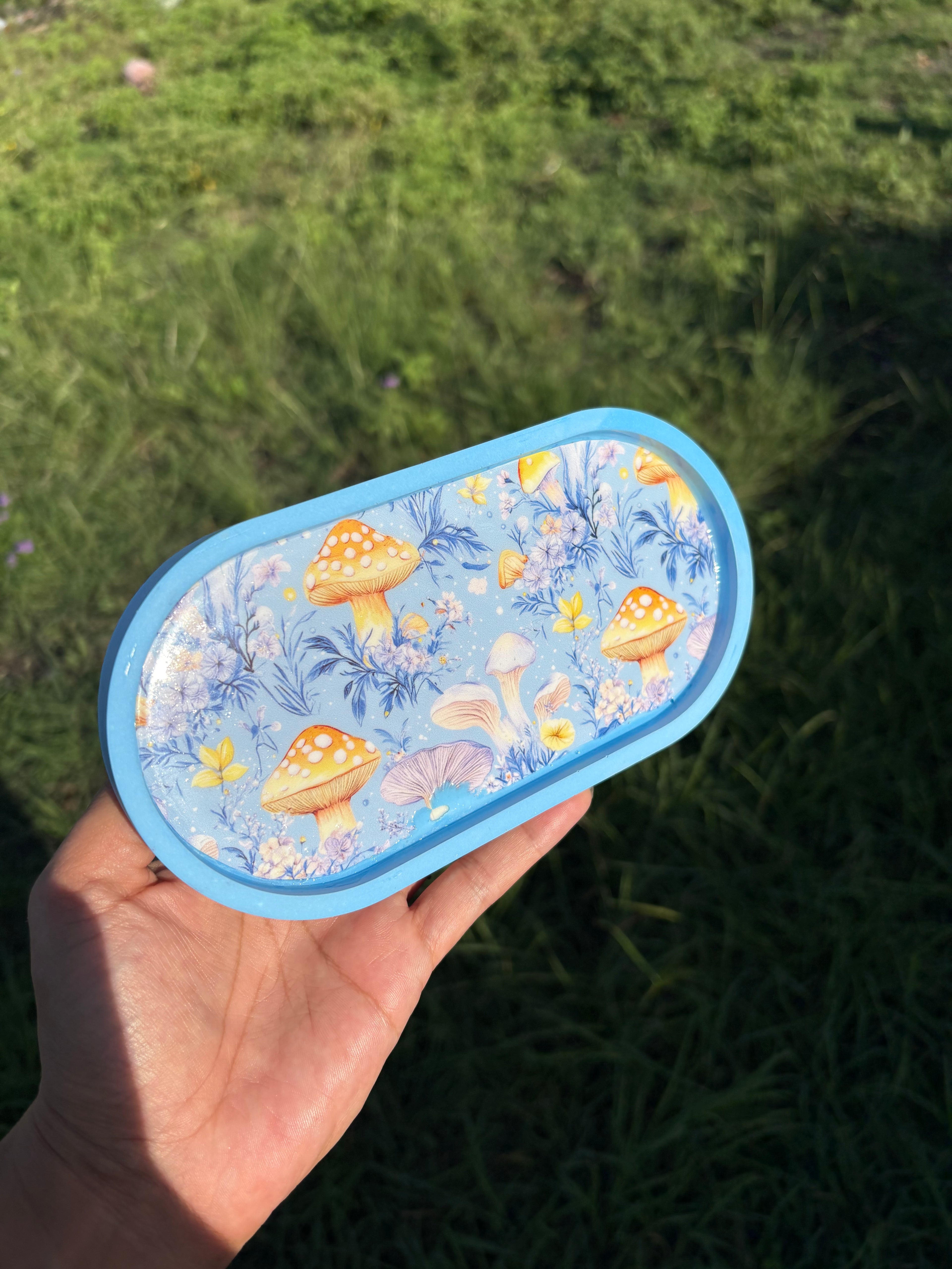 Blue Mushroom Trinket Tray – Whimsical Cottagecore Catchall